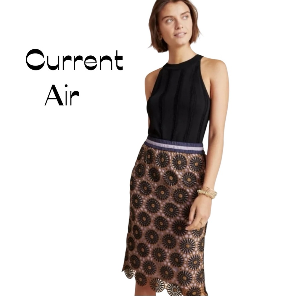Current Air Brown Black Purple Embroidered Pencil Skirt NWOT Size S